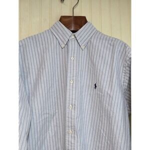Ralph Lauren Yarmouth Shirt Mens 16-32 Blue Stripe Button Down Cotton Dress